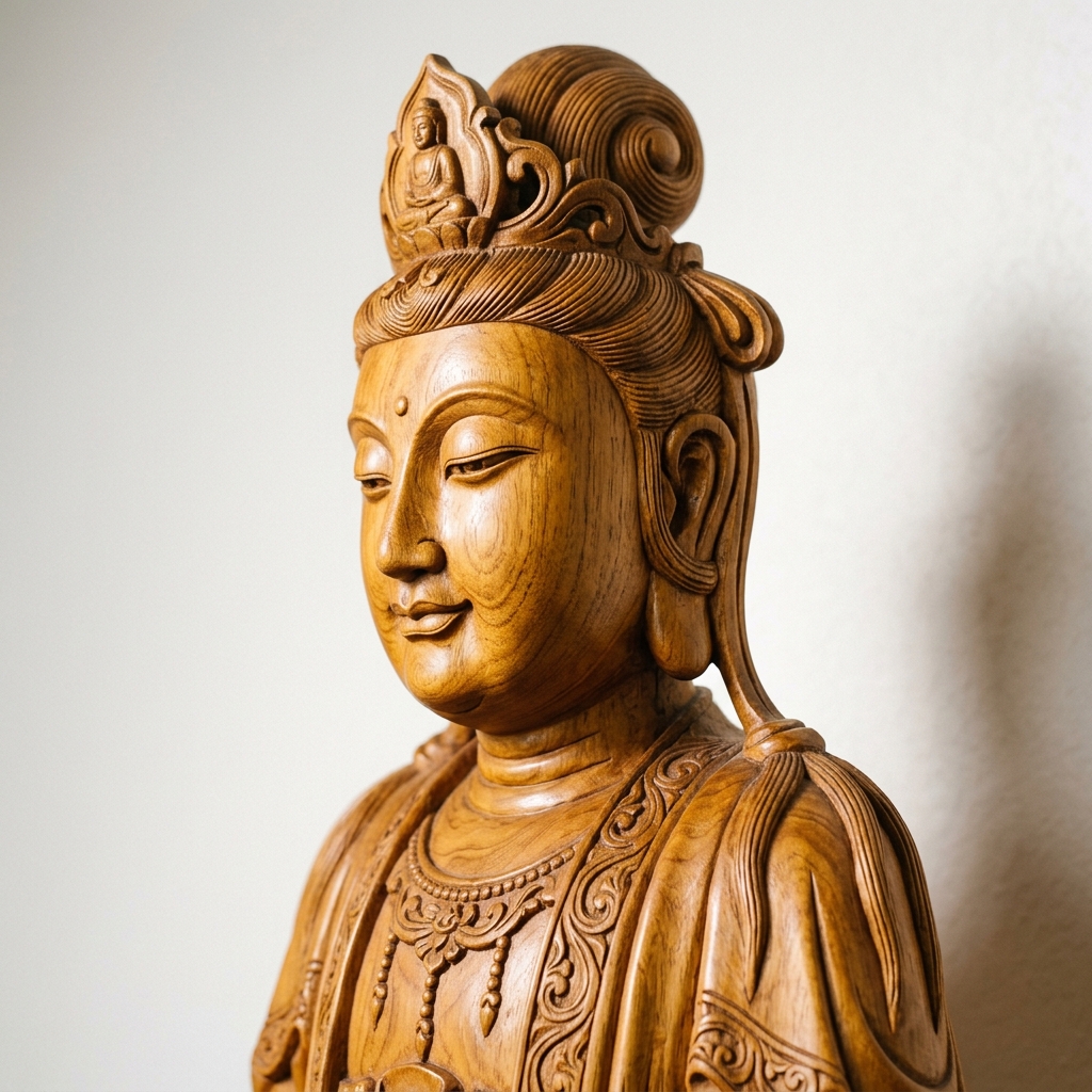 Thần thái tượng gỗ sống động rạng rỡ