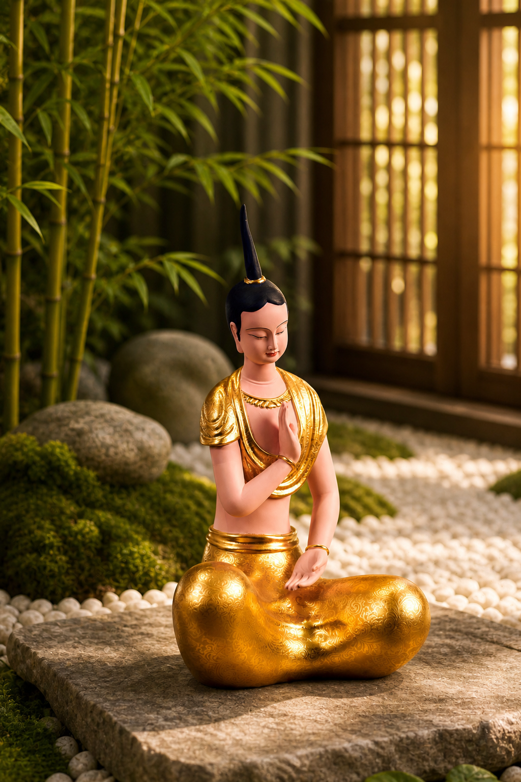 Tượng Văn Thù trong vườn thiền